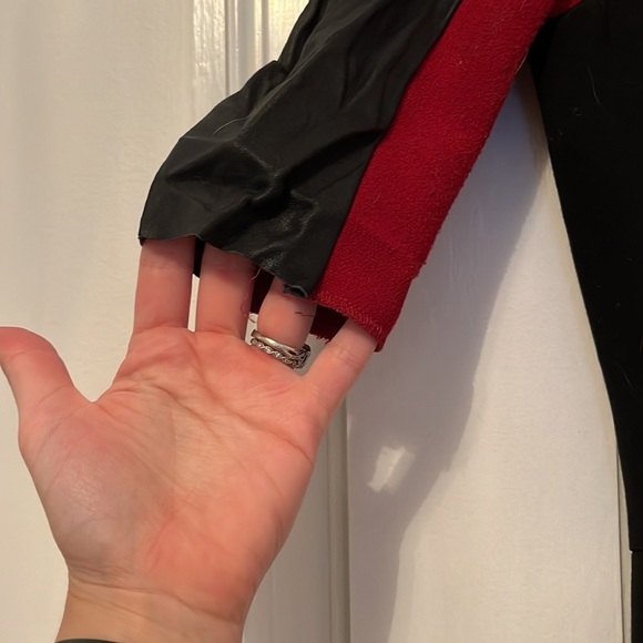 ZARA Red and black midi length dress with leather arm details​ - Picture 2 of 3